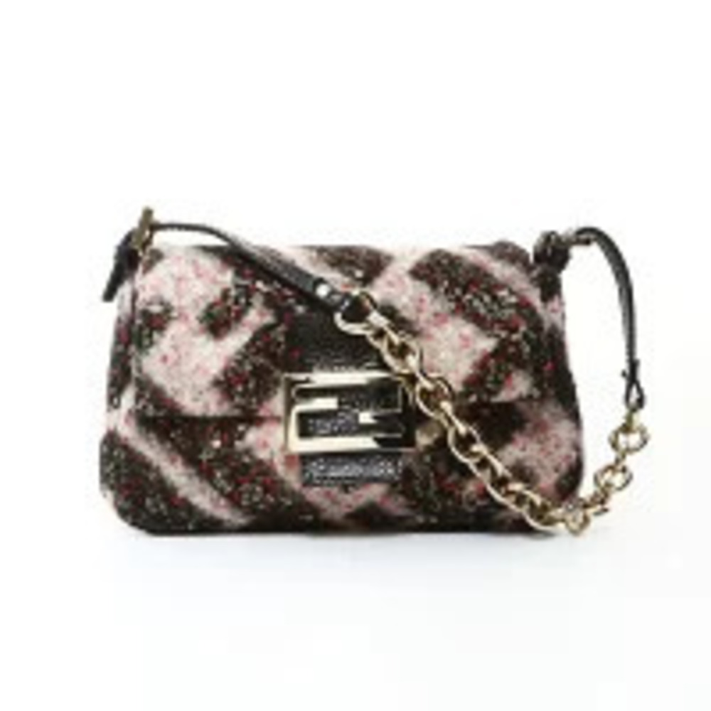 Fendi Pink Mamma Wool Shoulder Bag Black